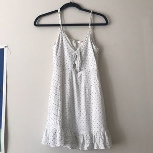 white polka dot mini dress